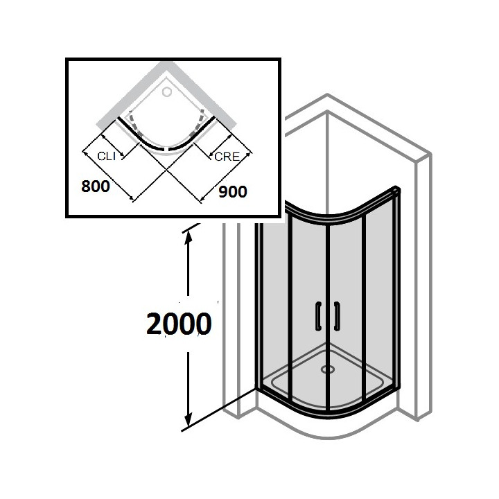 Kabina półokrągła drzwi suwane Huppe Classics 800x90cm, wys. 200 cm, srebrny połysk , szkło przeźroczyste z powłoką Anti Plaque 