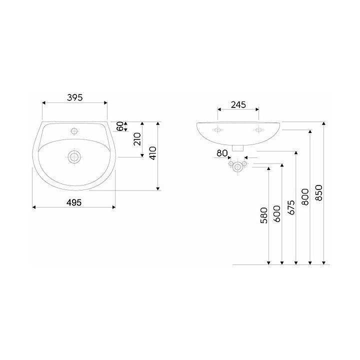 Umywalka Koło Idol wisząca, z otworem i z przelewem, 50x41 cm, biała- sanitbuy.pl