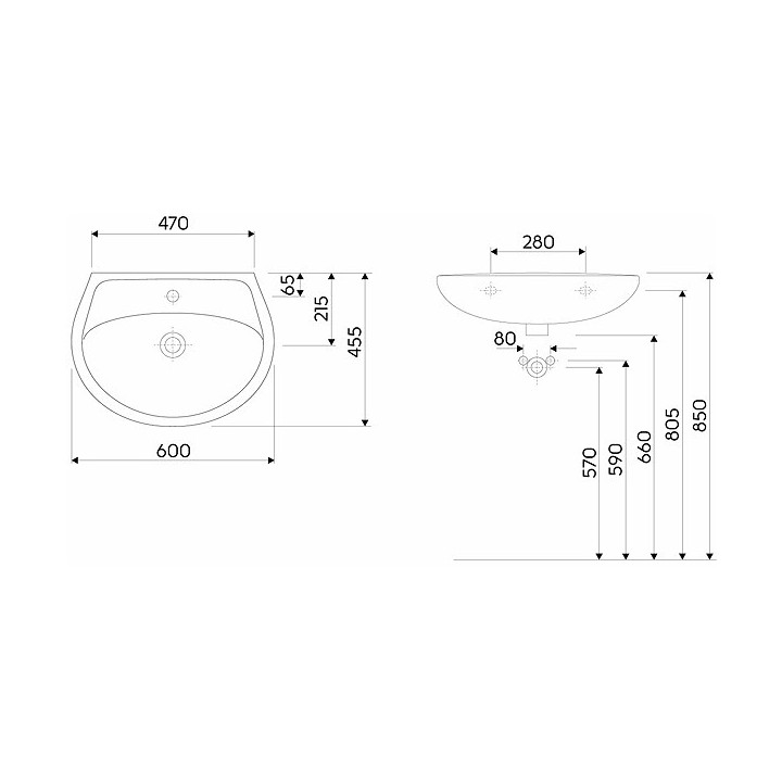 Umywalka Koło Idol wisząca bez otworu, z przelewem, 60x45 cm, biała- sanitbuy.pl