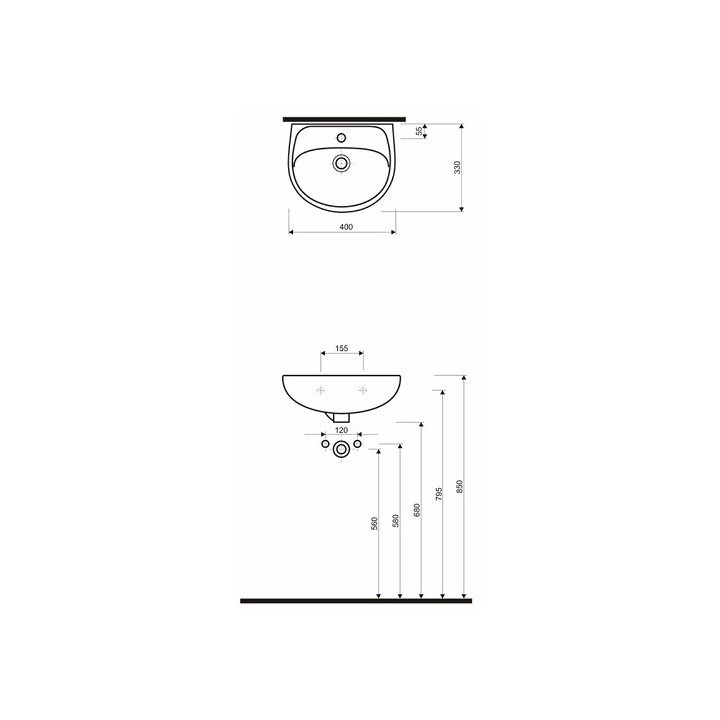 Umywalka Koło Solo wisząca, z otworem i z przelewem, 40x33 cm, biała- sanitbuy.pl