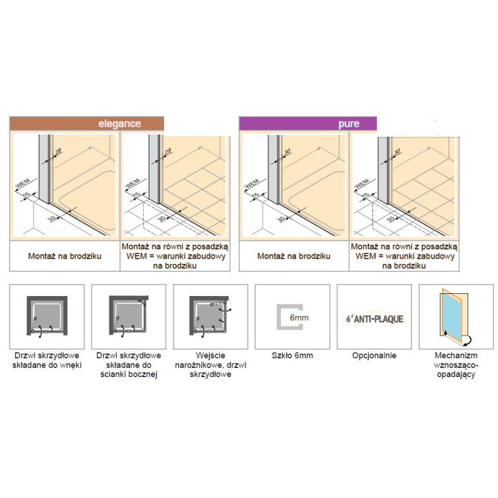 Drzwi prysznicowe Huppe Design Pure- składane, szer. 100 cm- sanitbuy.pl