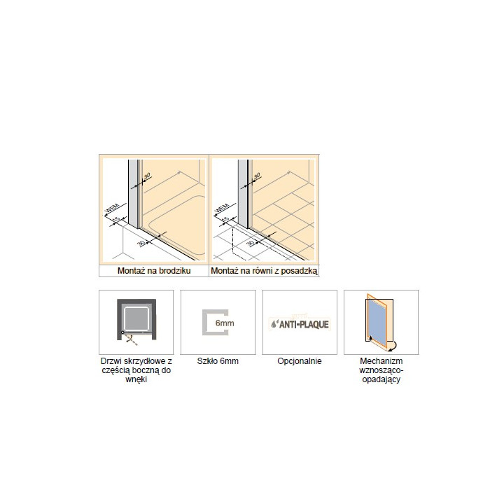 Drzwi do wnęki Huppe Design Pure składane z  częścią boczną, szer. 90cm, wys. 200 cm, chrom, szkło przeźroczyste z Anti Plaque- 