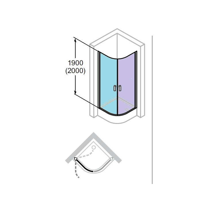 Drzwi wahadłowe do ścianki Huppe Design Pure, wg wymiarów, wys.200 cm,  chrom, przeźroczyste z antiPlaque- sanitbuy.pl