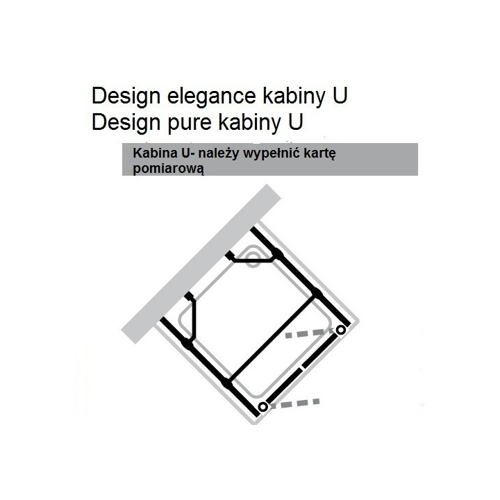 Kabina w kształcie U Design Elegance, srebrny mat, szkło przeźroczyste z antiPlaque- sanitbuy.pl
