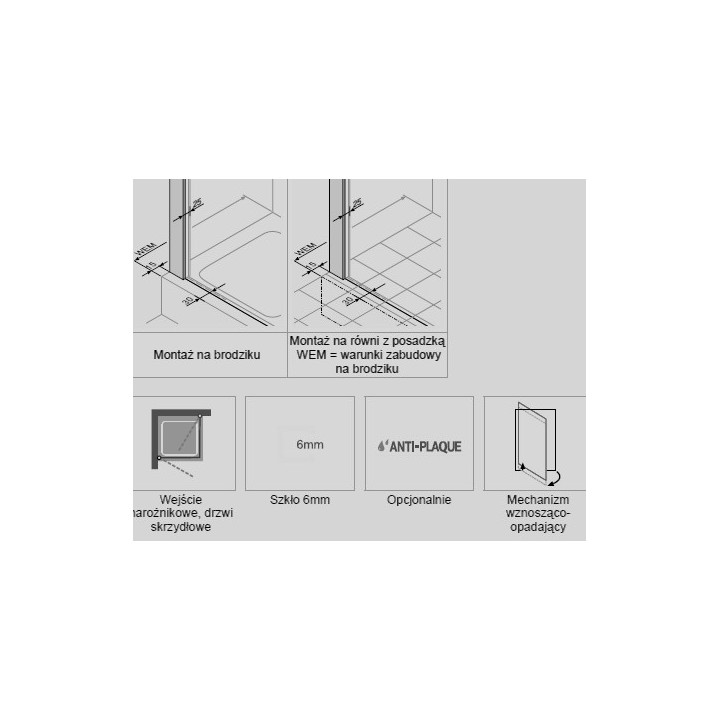 Kabina wejście narożne Huppe Classics 2 80x80 cm, wys.190 cm, srebrny poler, szkło przeźroczyste z Anti Plaque- sanitbuy.pl