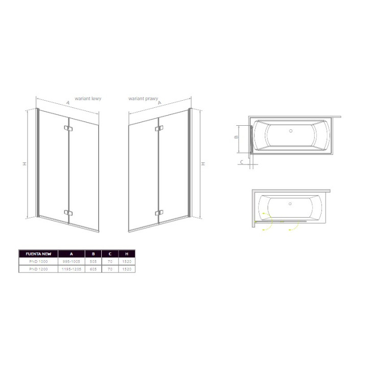 Parawan Radaway Fuenta New 2- częściowy 100 cm- sanitbuy.pl