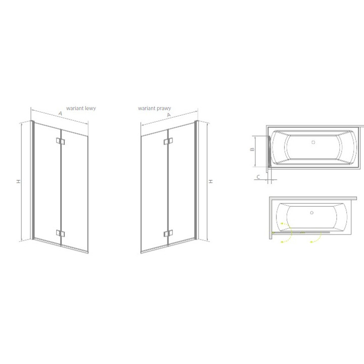 Parawan Radaway Fuenta New 2- częściowy 100 cm, szkło przeźroczyste EasyClean- sanitbuy.pl