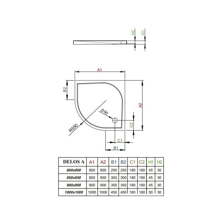 Brodzik Radaway Delos A 90x90 cm półokrągły- sanitbuy.pl