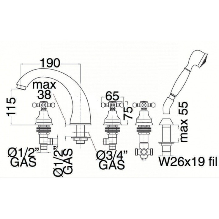Bateria wannowa 4- otworowa Eurorama Anais, chrom- sanitbuy.pl