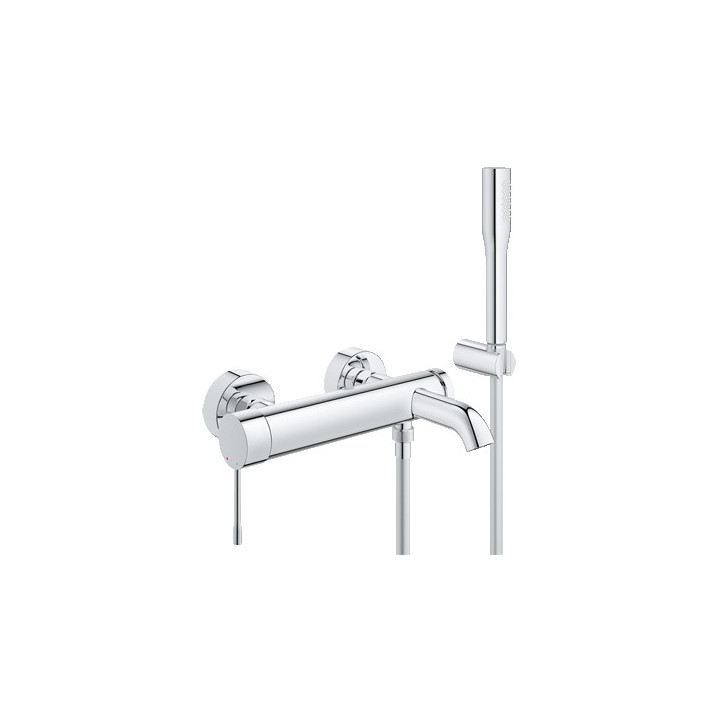 Bateria wannowa z zestawem prysznicowym Grohe Essence ścienna, chrom, jednouchwytowa- sanitbuy.pl