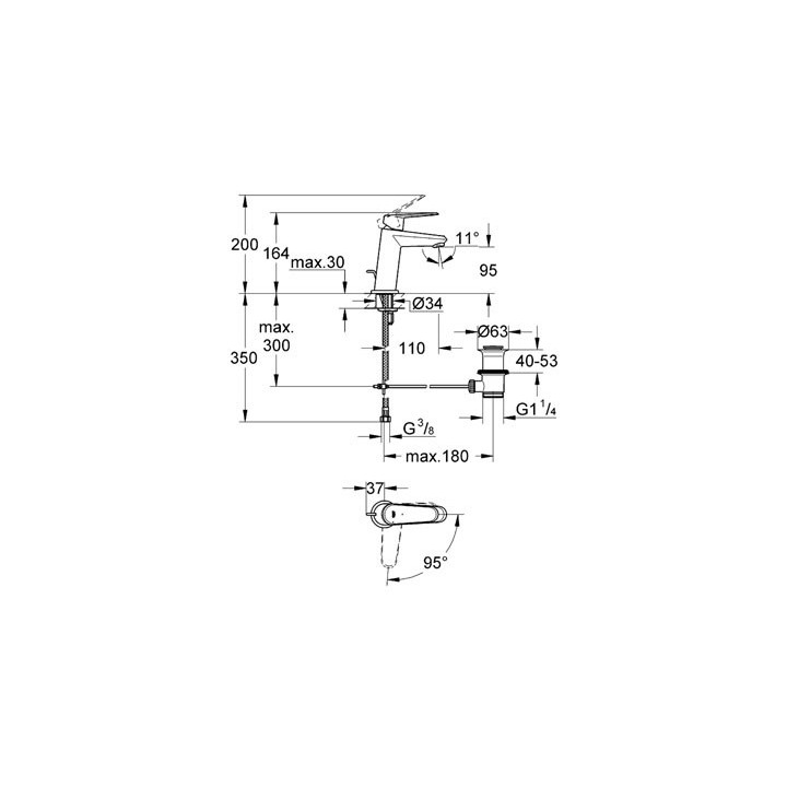 Bateria umywalkowa Grohe Eurodisc Cosmopolitan stojąca, wys. 200 mm, chrom, jednootworowa- sanitbuy.pl