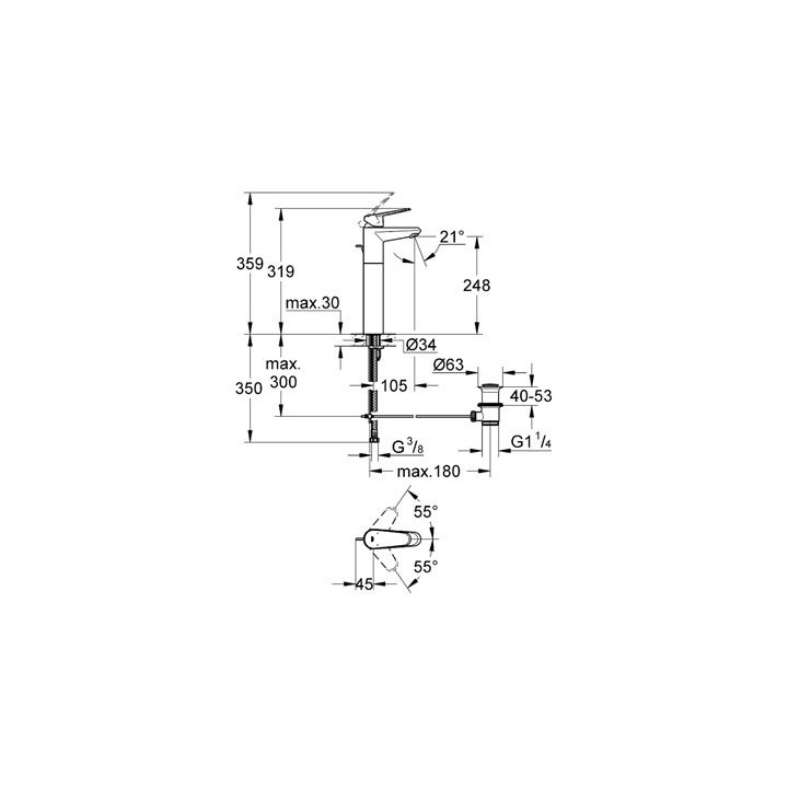 Bateria umywalkowa Grohe Eurodisc Cosmopolitan wolnostojąca, wys. 366 mm, chrom,  jednootworowa- sanitbuy.pl