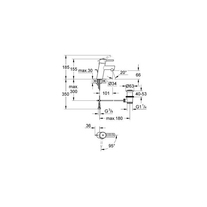 Bateria umywalkowa Grohe Concetto stojąca, wys. 185 mm, chrom, jednootworowa, ogranicznik przepływu - sanitbuy.pl