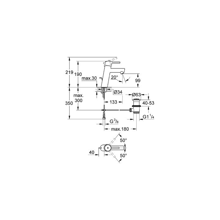 Bateria umywalkowa Grohe Concetto stojąca, wys. 185 mm, chrom, jednootworowa, z zestawem odpływowym- sanitbuy.pl