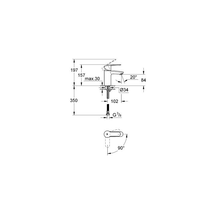 Bateria umywalkowa Grohe Eurostyle Cosmopolitan stojąca, wys. 197 mm, chrom, jednootworowa, z zestawem odpływowym- sanitbuy.pl