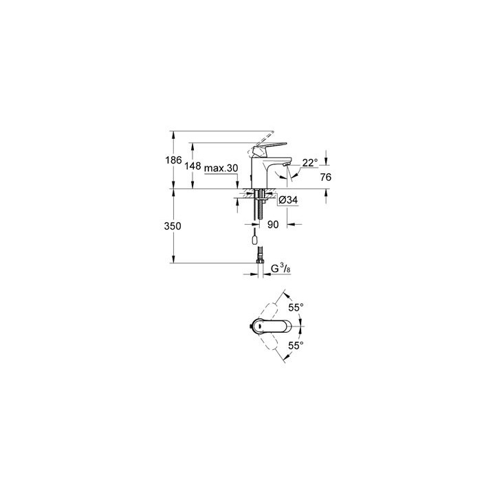 Bateria umywalkowa Grohe Eurosmart Cosmopolitan stojąca, wys. 186 mm, chrom,  jednouchwytowa- sanitbuy.pl