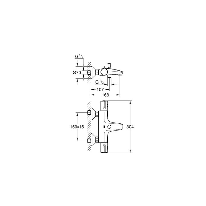 Bateria wannowa Grohe Grohtherm 800 ścienna, szer. 304 mm, chrom, termostatyczna- sanitbuy.pl
