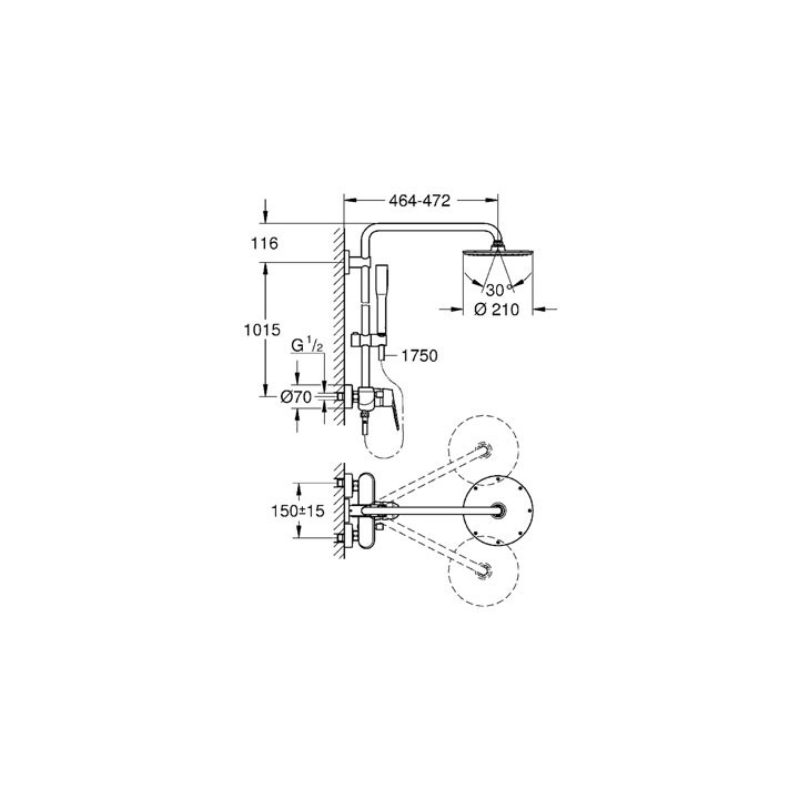System prysznicowy GROHE Euphoria XXL System 210 dł. ramienia 472 mm, chrom, z termostatem- sanitbuy.pl
