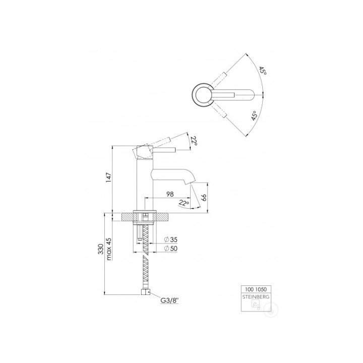 Bateria umywalkowa Steinberg Seria 100 stojąca  - wysokość 15 cm z zestawem odpływowym- sanitbuy.pl