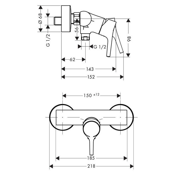 Bateria wannowa 1-uchwytowa Hansgrohe Talis S natynkowa, dł. 166 mm, chrom, rozstaw 150 mm ± 12 mm- sanitbuy.pl