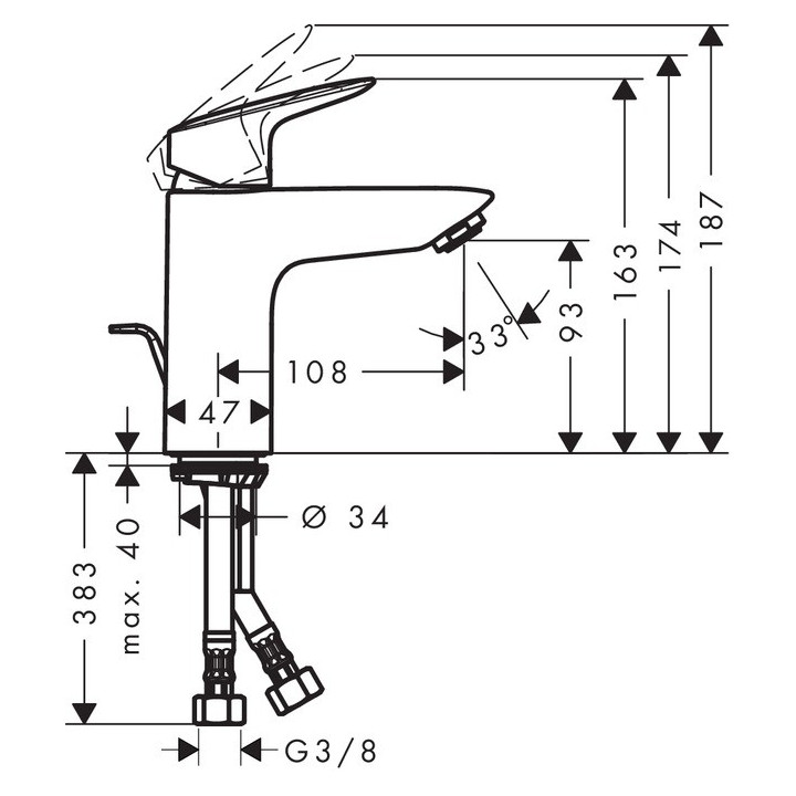 Bateria umywalkowa jednouchwytowa Hansgrohe Logis 100, chrom, metalowy komplet odpływowy- sanitbuy.pl