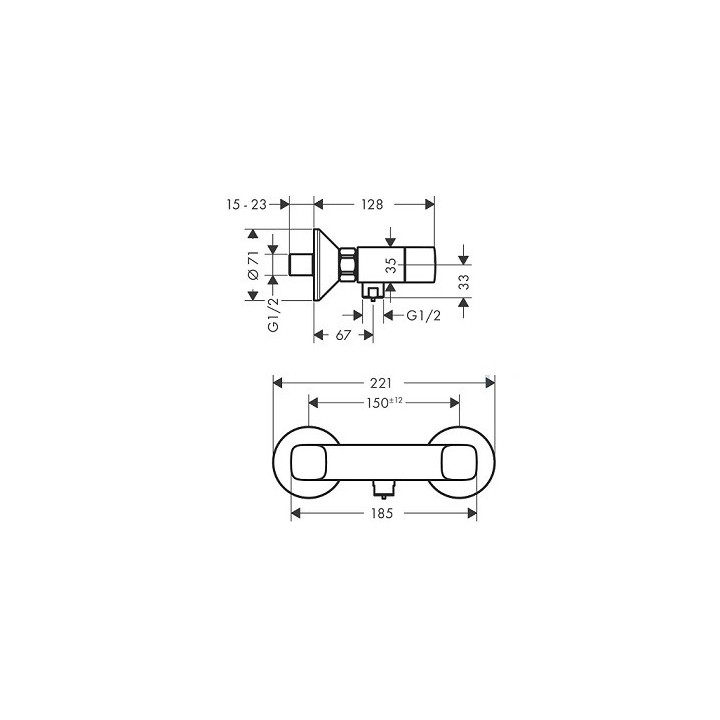 Bateria wannowa 2-uchwytowa Hansgrohe Logis szer. 184 mm, natynkowa, chrom, rozstaw: 150 mm ± 12 mm- sanitbuy.pl