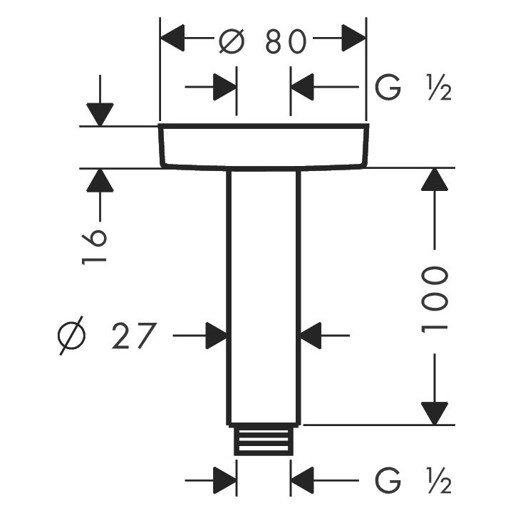 Ramię sufitowe do deszczownicy Hansgrohe 100 mm DN 15 - chrom- sanitbuy.pl