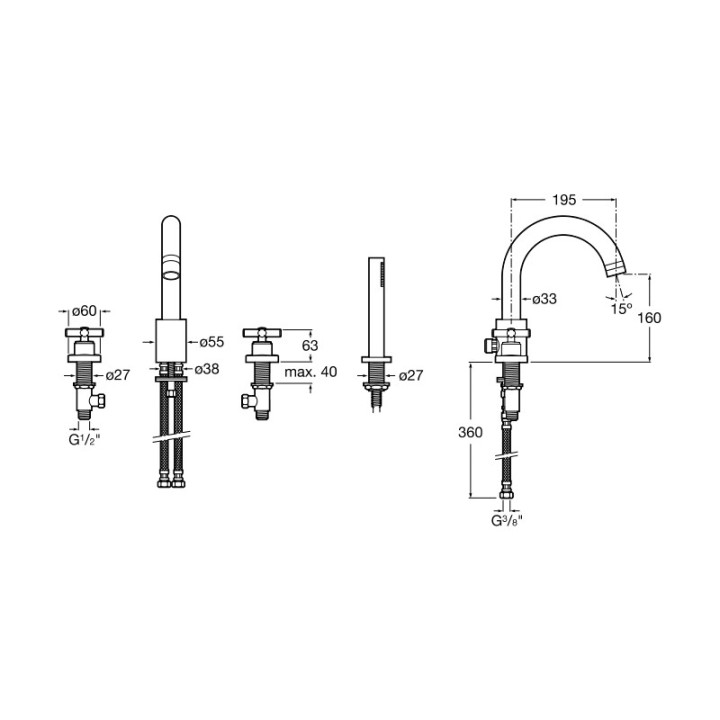 Bateria natryskowa Roca Loft ze słuchawką i wężem 170cm- sanitbuy.pl
