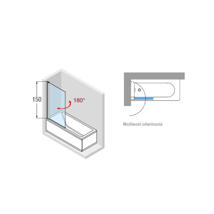 Parawan nawannowy Novellini Aurora 1 - 70x150 cm, profil chrom, szkło przeźroczyste - sanitbuy.pl
