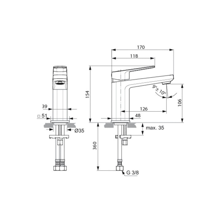 Bateria umywalkowa Ideal Standard Tonic II stojąca, wys. 154 mm, chrom, bez kompletu odpływowego- sanitbuy.pl