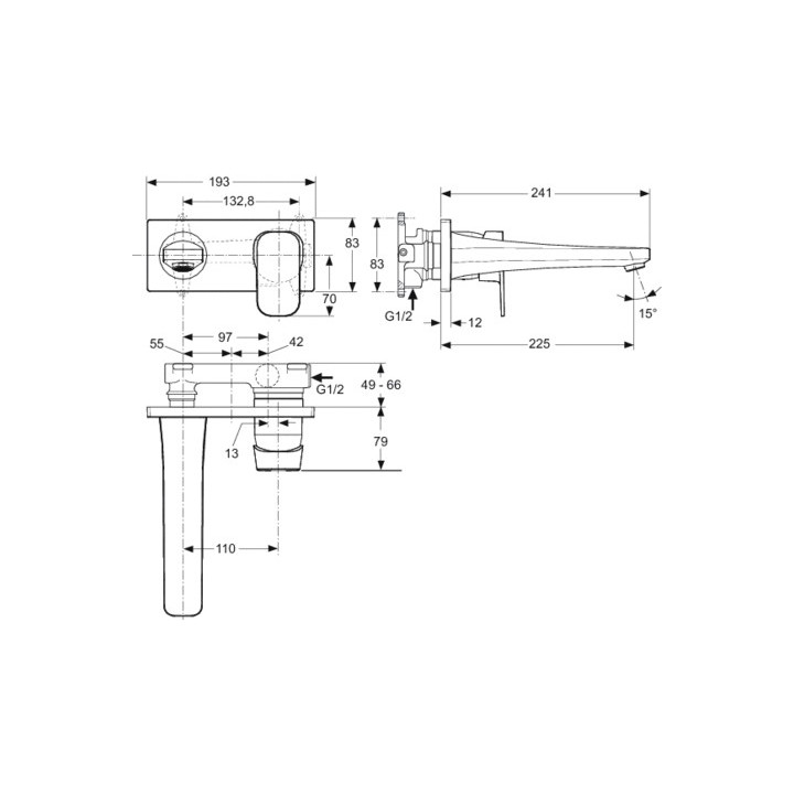 Bateria umywalkowa Ideal Standard Tonic II ścienna, dł. 180 mm, chrom- sanitbuy.pl