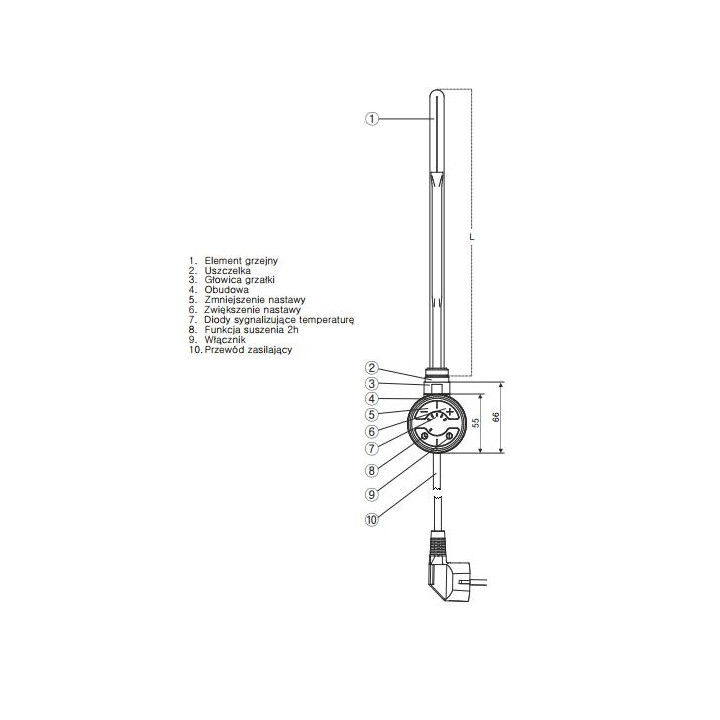 Grzałka Terma MOA z elementem grzejnym, moc 300 W - biała- sanitbuy.pl