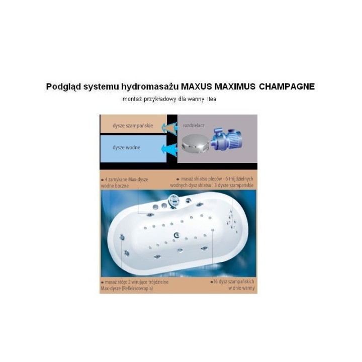 Wanna asymetryczna Ruben Ego narożna, 195 x 135 x 45 cm, biała, system hydromasażu Maxus Maximus- sanitbuy.pl