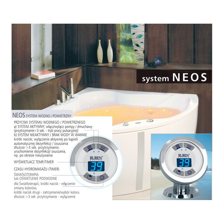 Wanna prostokątna Ruben Kendo biała, 180 x 80 x 45 cm, system hydromasażu Ajax- sanitbuy.pl