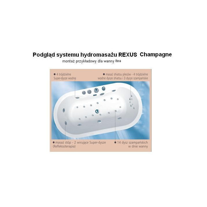 Wanna prostokątna Ruben Kendo biała, 180 x 80 x 45 cm, system hydromasażu Rexus- sanitbuy.pl