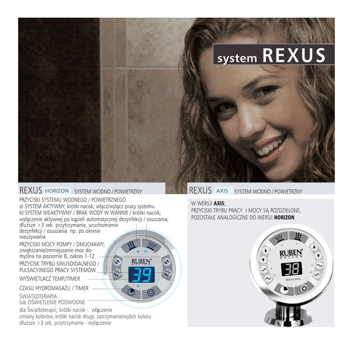 Wanna prostokątna Ruben Kendo biała, 170 x 75 x 45 cm, system hydromasażu Rexus- sanitbuy.pl