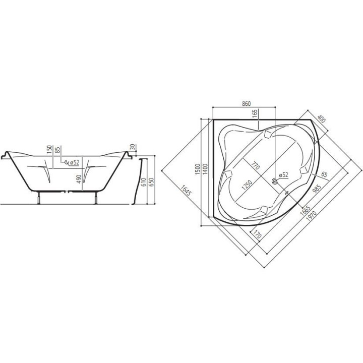 Wanna narożna Ruben Mona Lisa 150 x 150 x 48 cm, biała- sanitbuy.pl
