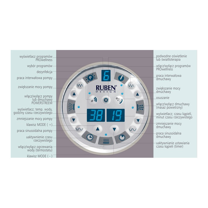 Wanna narożna Ruben Mona Lisa 150 x 150 x 48 cm, biała, system hydromasażu Maxus Maximus- sanitbuy.pl