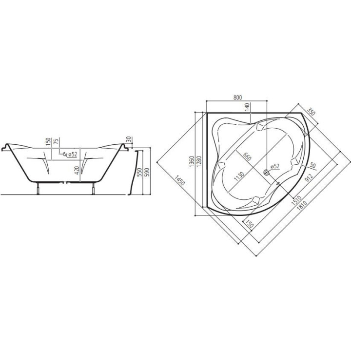 Wanna narożna Ruben Mona Lisa 136 x 136 x 42 cm, biała, system hydromasażu Ajax- sanitbuy.pl