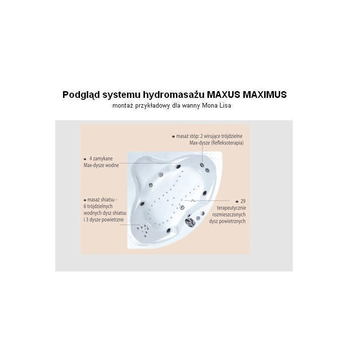 Wanna narożna Ruben Perla 165 x 90 x 48 cm, biała, lewa/prawa, system hydromasażu Rexus Champagne- sanitbuy.pl