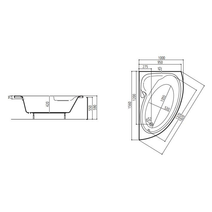 Wanna Ruben Victoria narożna asymetryczna 156x100 cm lewa- sanitbuy.pl