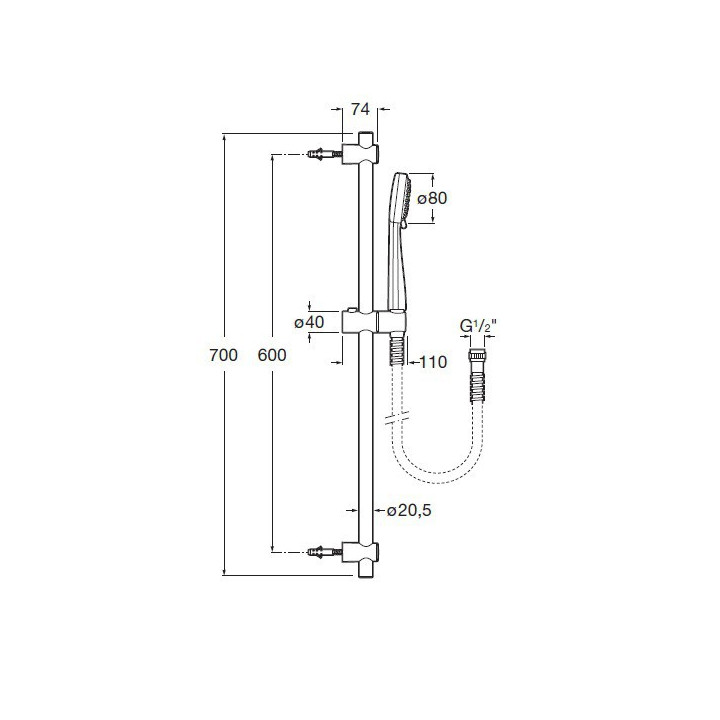 Zestaw natryskowy Roca Stella 80/3 z drążkiem 700 mm, chrom - sanitbuy.pl