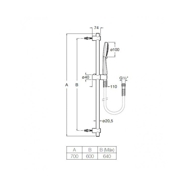 Zestaw natryskowy Roca Stella 80/3 z drążkiem 700 mm, chrom - sanitbuy.pl