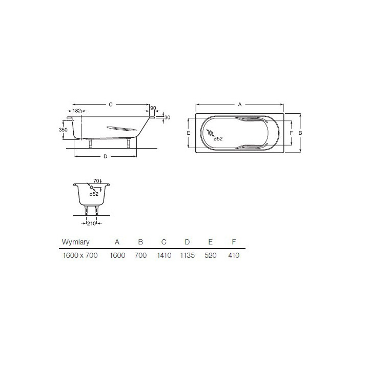 Wanna prostokątna Roca Genova biała, akrylowa, 150 x 70 cm, regulowane nóżki- sanitbuy.pl
