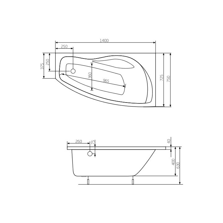 Wanna narożna asymetryczna Roca Nicole lewa, biała, akrylowa, 140 x 75 cm, nóżki w zestawie- sanitbuy.pl