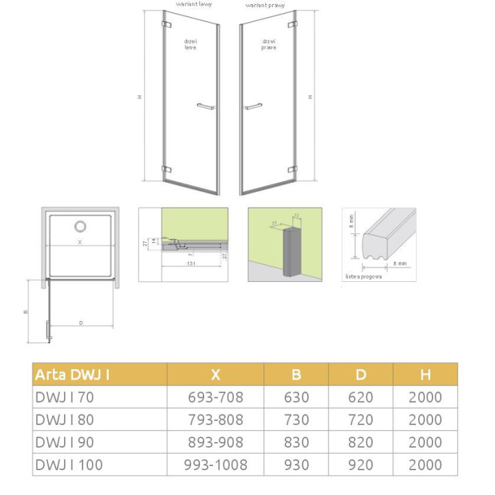 Drzwi do wnęki Radaway Arta DWS 120 + ścianka stała, szer. wnęki 119,1-120,7 cm, wys. 200 cm, szkło przejrzyste, lewe- sanitbuy.
