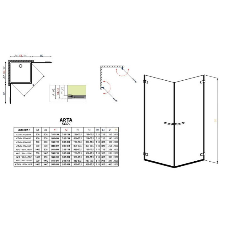 Drzwi wahadłowe Arta KDD I lewe, szer. 869 - 875 mm, chrom, przezroczyste- sanitbuy.pl