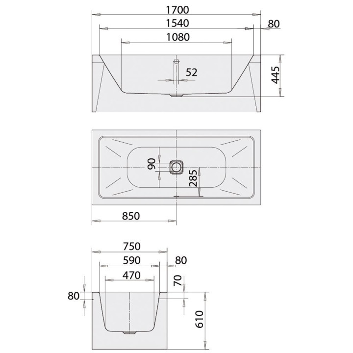 Wanna przyścienna Kaldewei Meisterstück Centro Duo 2 biała, 170 x 75 x 47 cm, powierzchnia uszlachetniona- sanitbuy.pl