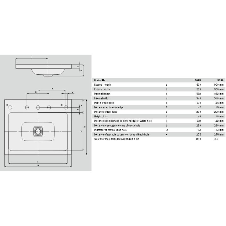 Umywalka nablatowa Kaldewei Cono 60 x 50 x 14 cm, biała, otwór na baterię, bez przelewu, powierzchnia uszlachetniona- sanitbuy.p