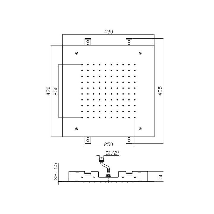 Deszczownica sufitowa Zucchetti Shower Plus 430 x 430 mm, stal nierdzewna- sanitbuy.pl
